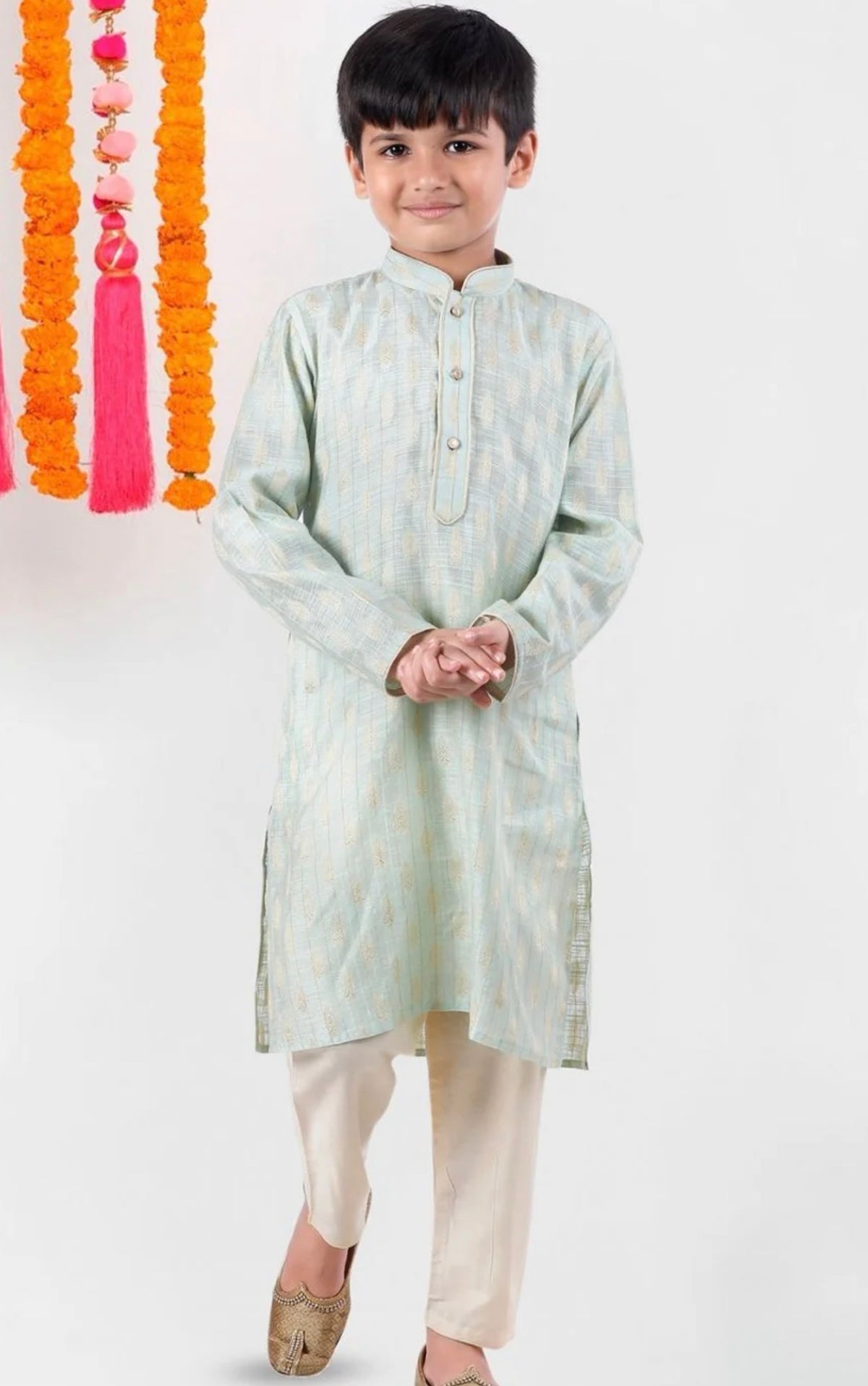 Boys Ethnic Motifs Woven Design Pure Cotton Kurta with Pyjamas