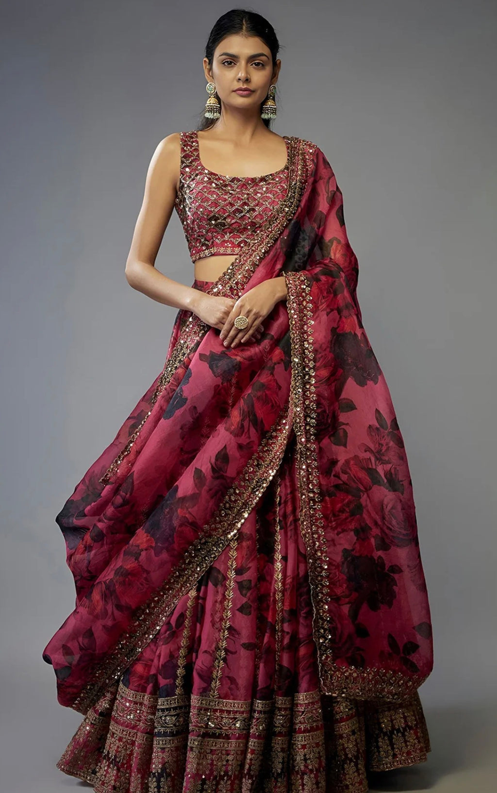 Printed Sequinned Semi-Stitched Lehenga & Unstitched Blouse With Dupatta              Size: SEMI-STITCHED (ONESIZE)