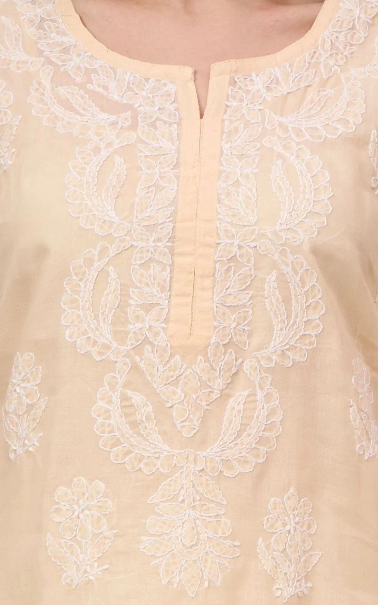 Ethnic Motifs Embroidered Chikankari Pure Cotton Blend Handloom Chikankari Kurti