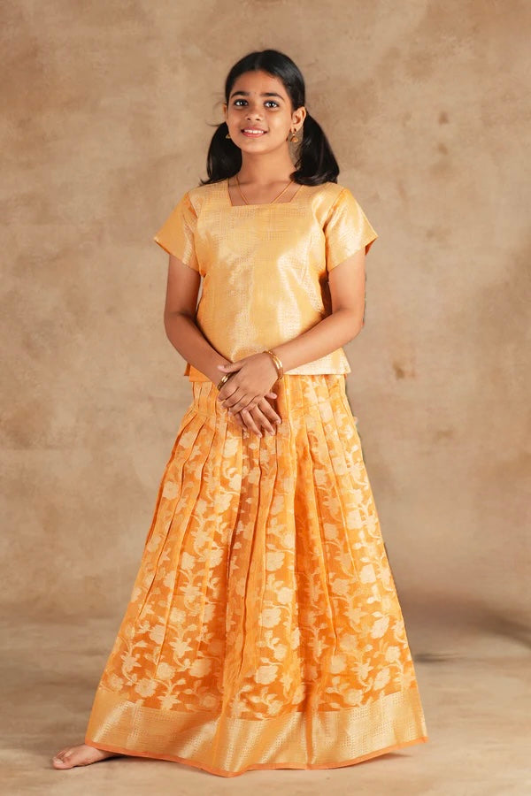 Floral Design Orange Kota Pavadai Sattai