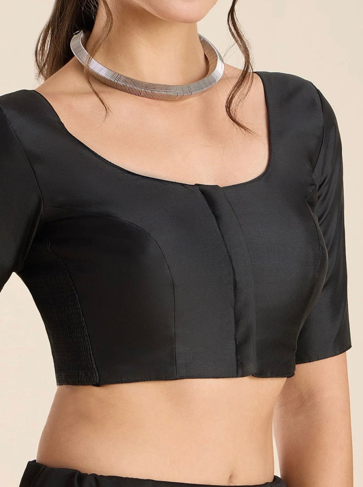 Stretchable Black Silk Round FlexiFit Padded Readymade Saree Blouse