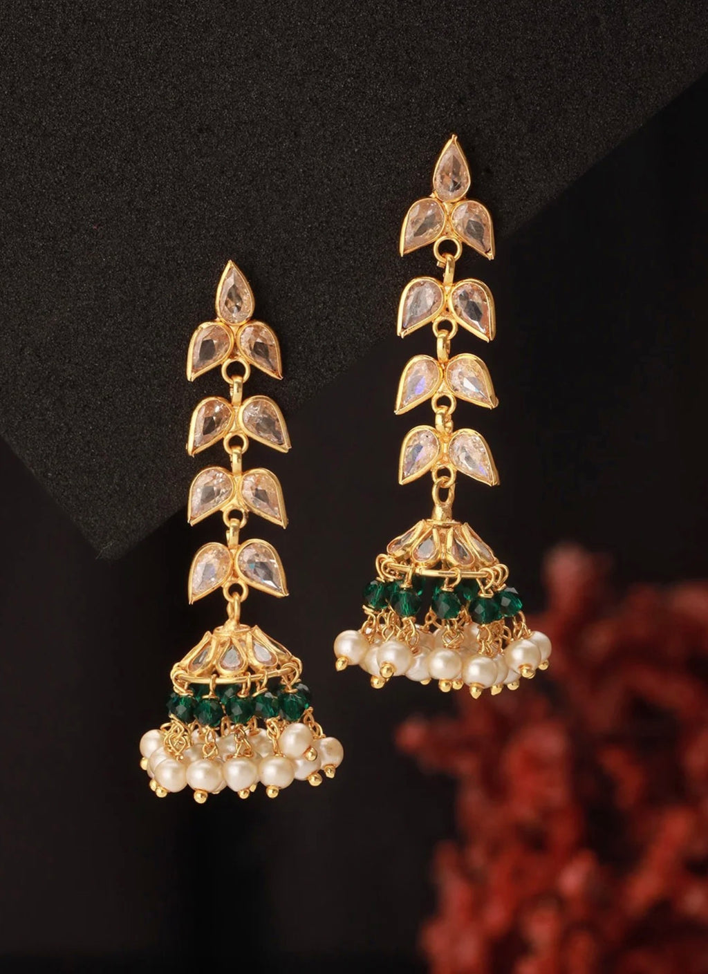 24K Gold Plated Zircon Studded Pearl Beaded Jhumkas