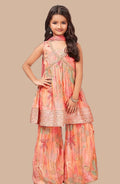 Girls Floral Printed Empire Sequinned Kurta with Sharara and Dupatta