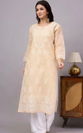 Ethnic Motifs Embroidered Chikankari Pure Cotton Blend Handloom Chikankari Kurti