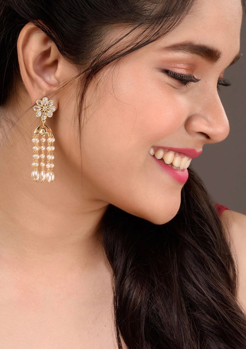 Gold-Toned & White Dome Shaped Drop
Earrings