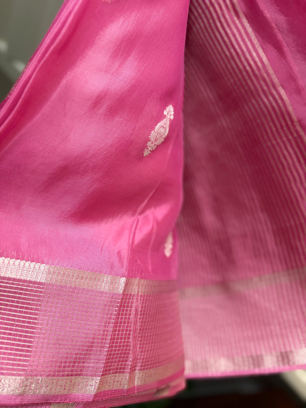 Pink pure chinnon crape silk Saree