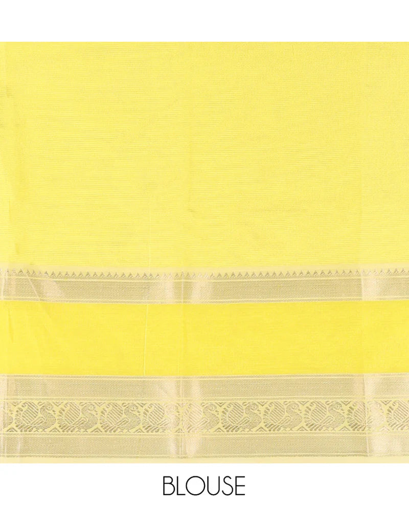 Off-White Mangalagiri Silk Saree, Sparsely Woven Stripes On Its Body, Complemented by Contrast Border