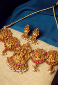 Gold-Plated Stone Studded & Beaded Lakshmi Goddess Temple Jewellery Set