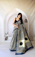 White colour pure maheshwari silk saree with bagru handblock printed work