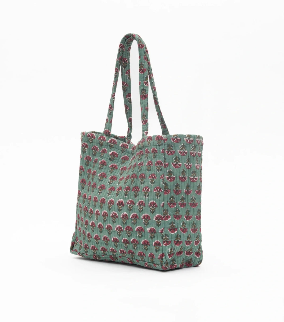 Handmade Tote Bag With Printed Motifs With Button (14"H X 17"W X 8"D)
