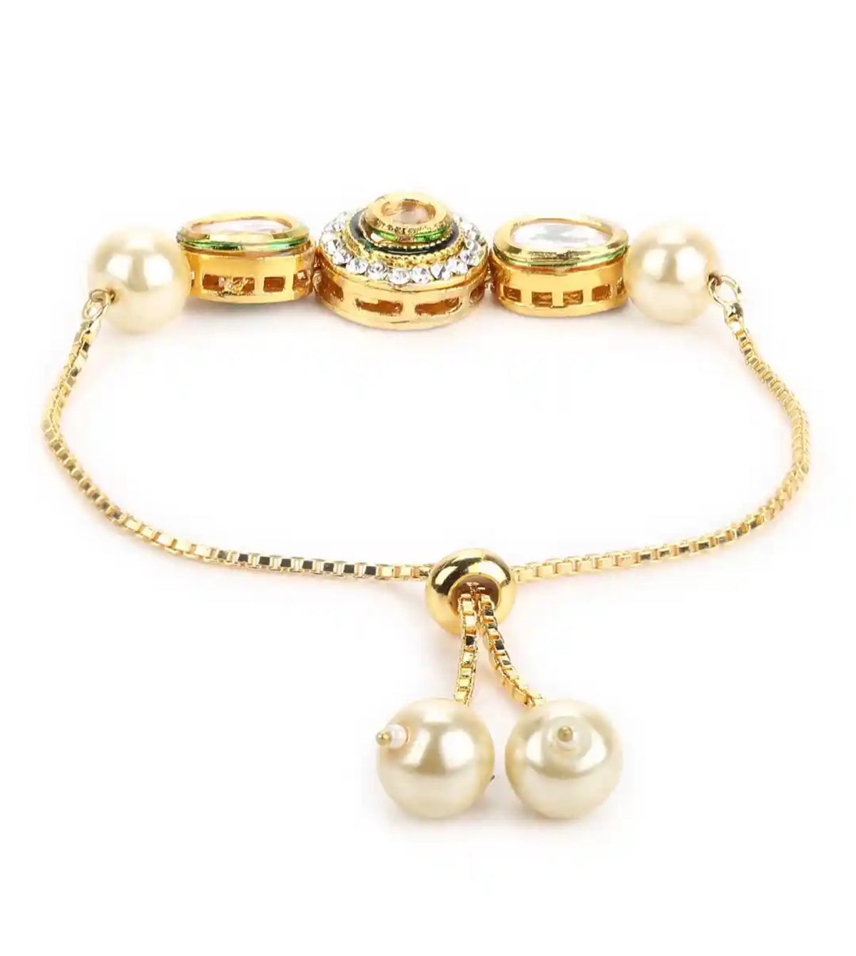Gold plated white brass kundan charm bracelet