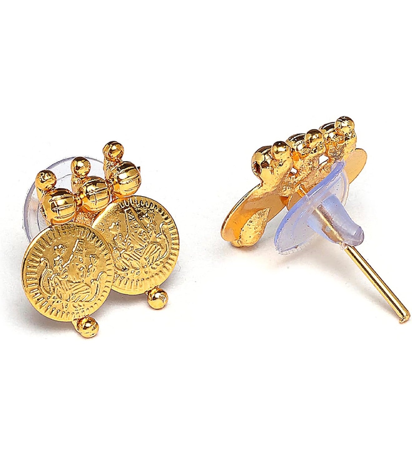 Gold Plated Lakshmi Temple Coin Necklace Set With Earrings