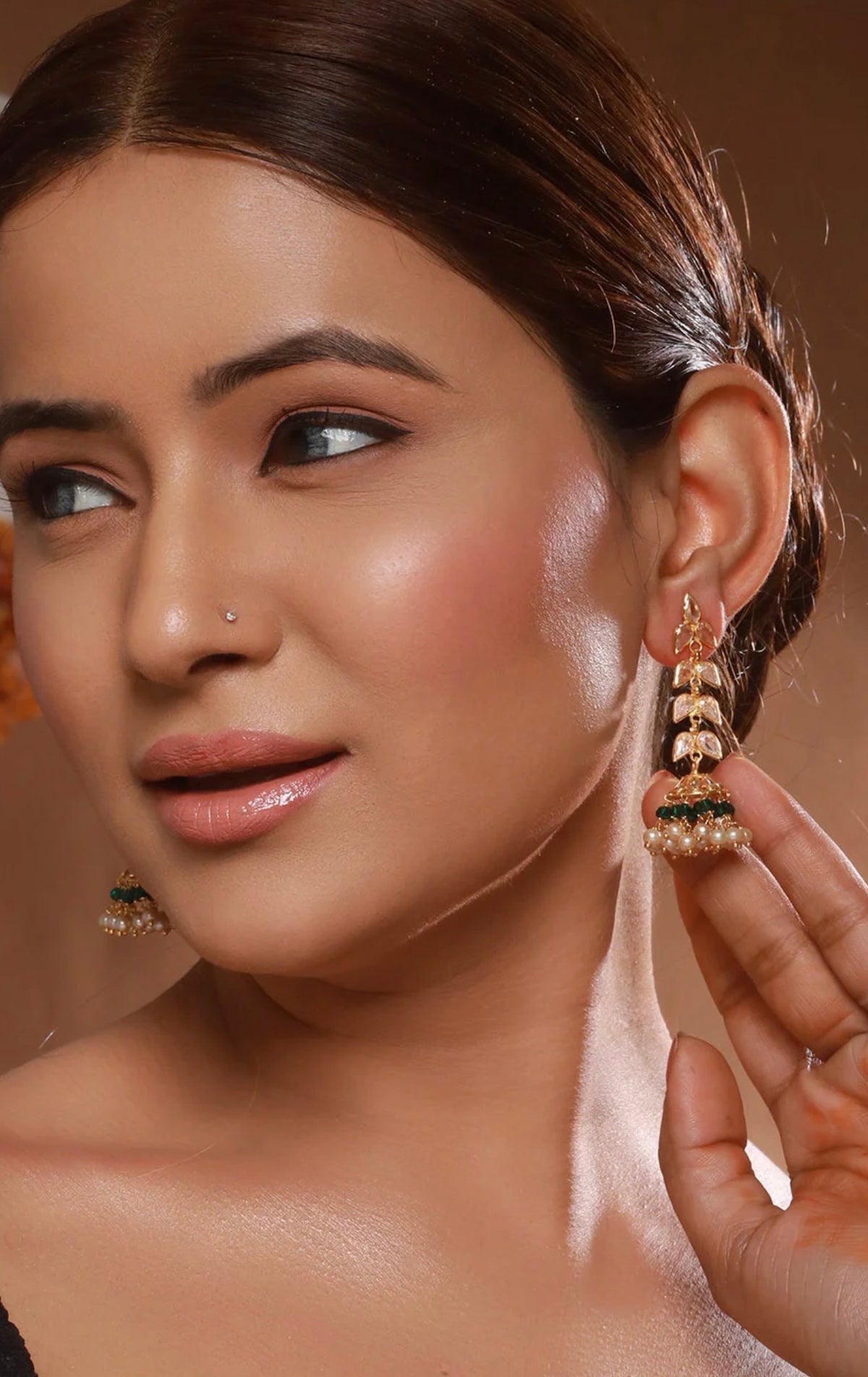 24K Gold Plated Zircon Studded Pearl Beaded Jhumkas