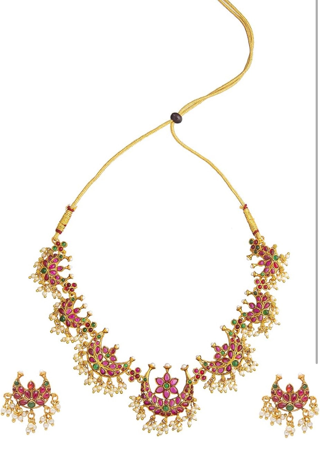 Antique Gold Plated Temple Jewellery Traditional Long Bridal Jewellery Necklace Set