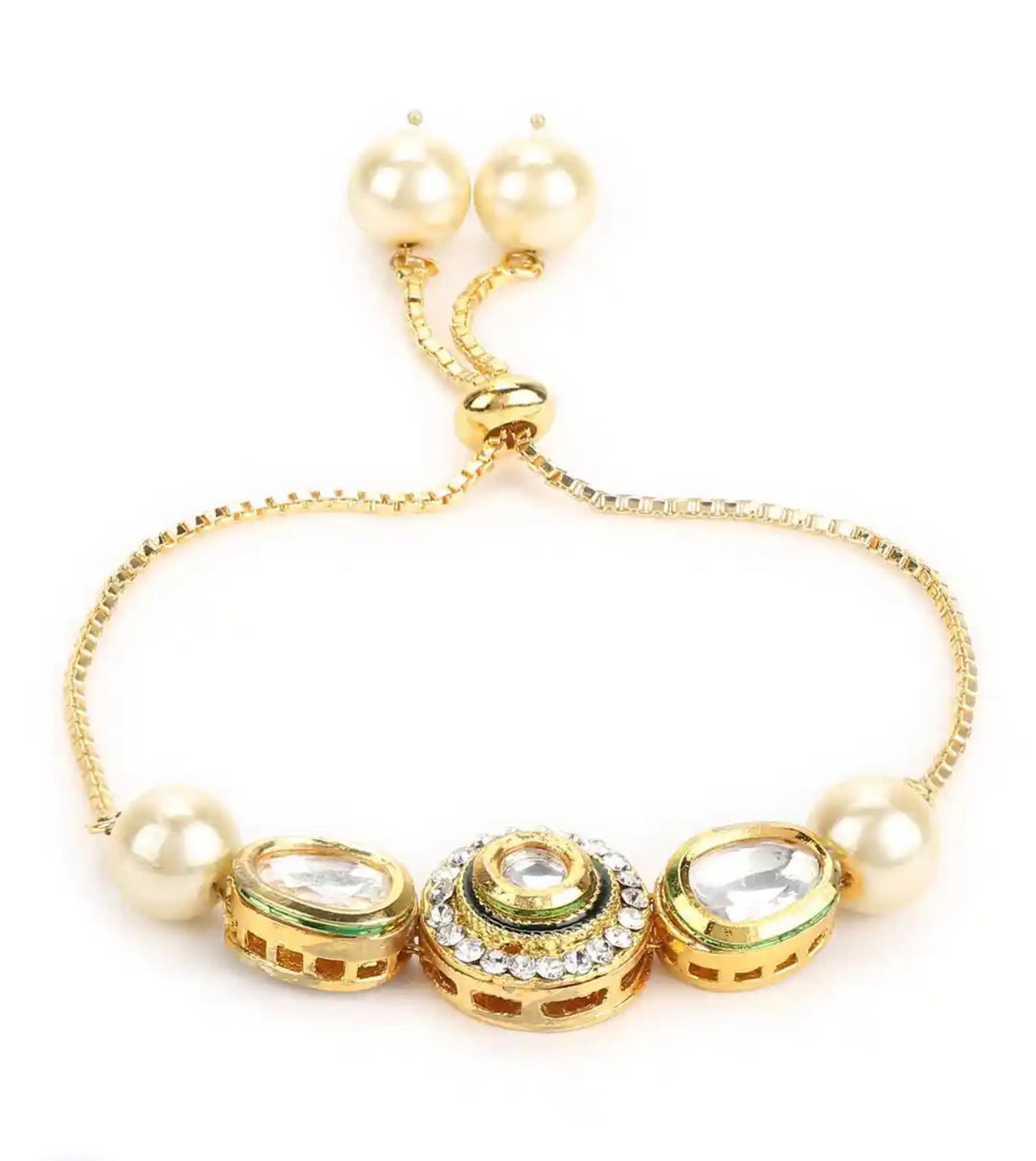 Gold plated white brass kundan charm bracelet