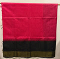 Pink plain dupion saree, contrast zari striped temple border, and zari striped pallu
