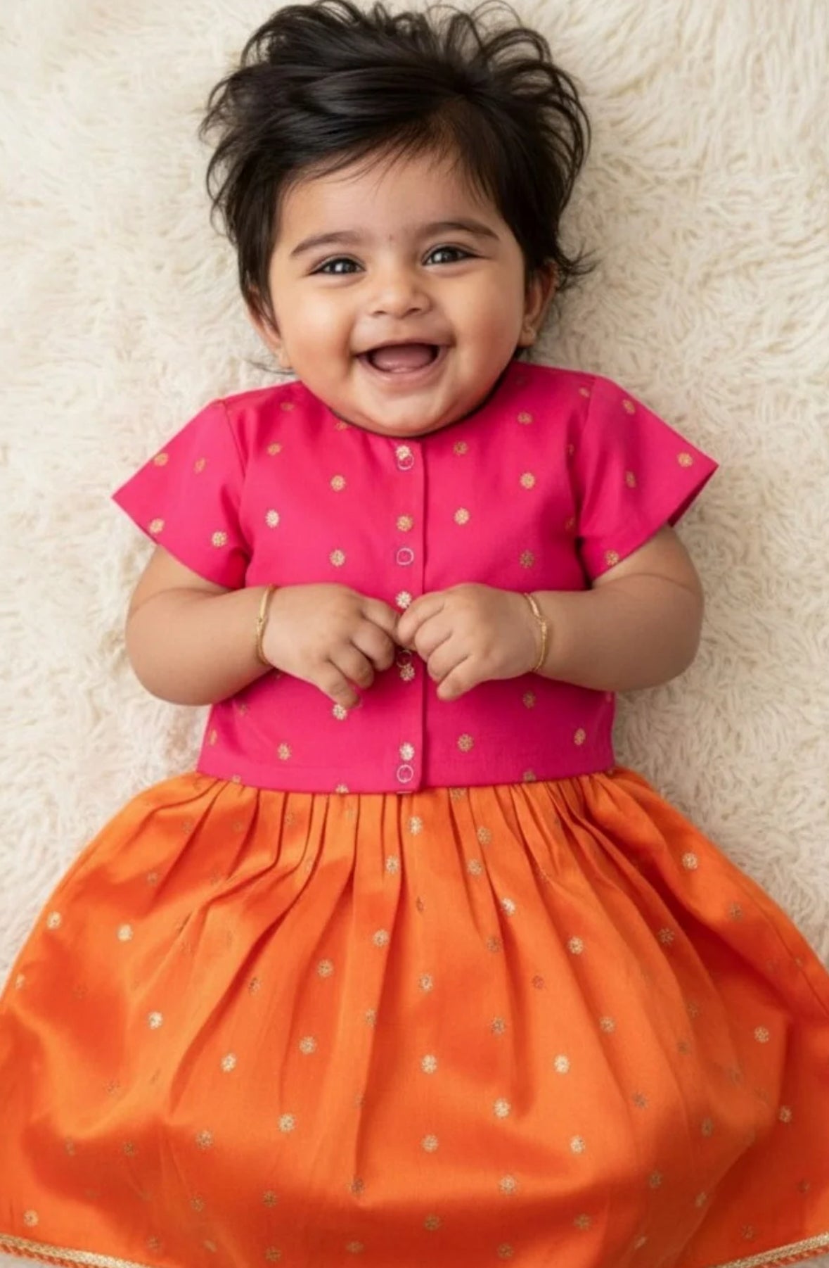 Baby Girl Orange Zari Lehenga and Pink Blouse Set
