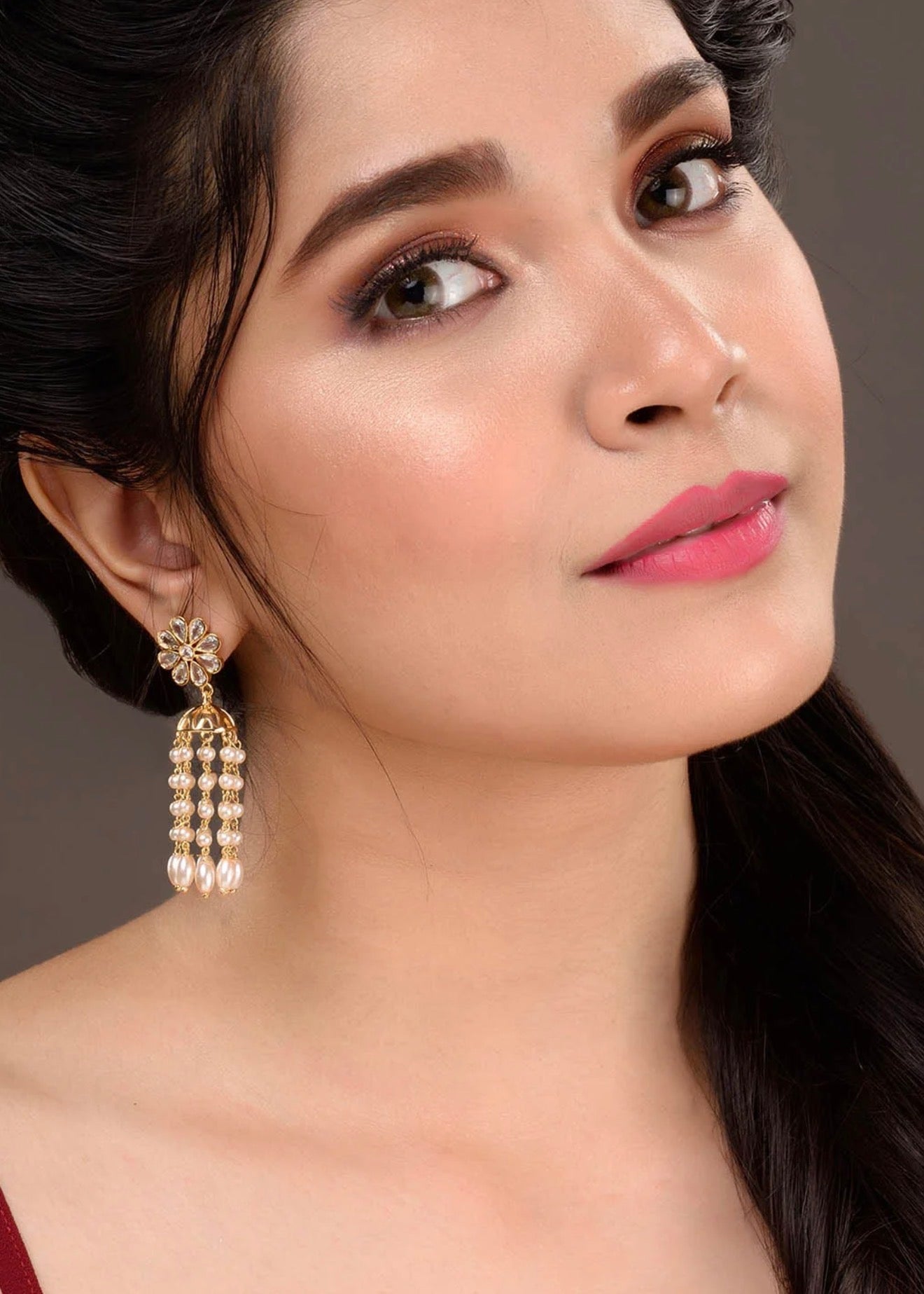Gold-Toned & White Dome Shaped Drop
Earrings