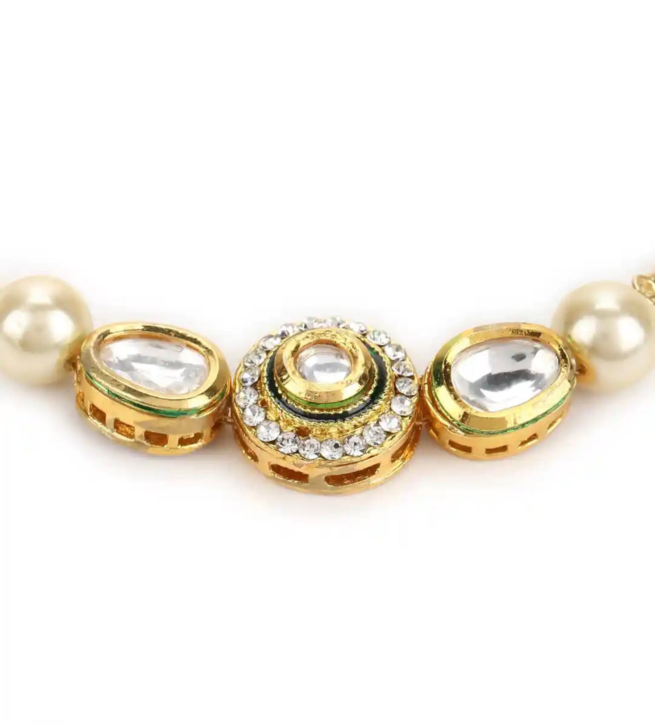 Gold plated white brass kundan charm bracelet