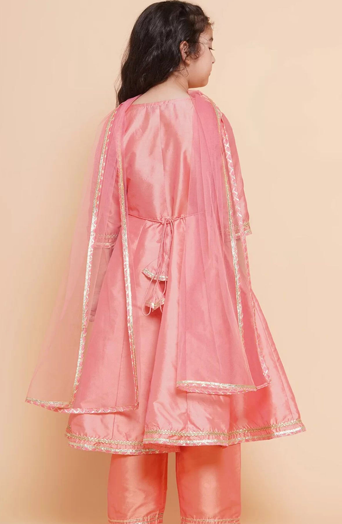 Girls embroidered Angrakha gotta patti kurta with trousers & dupatta