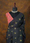 Deep Black - Tamizh Letters Handblock Printed Bamboo Cotton Double
Blouse Combo