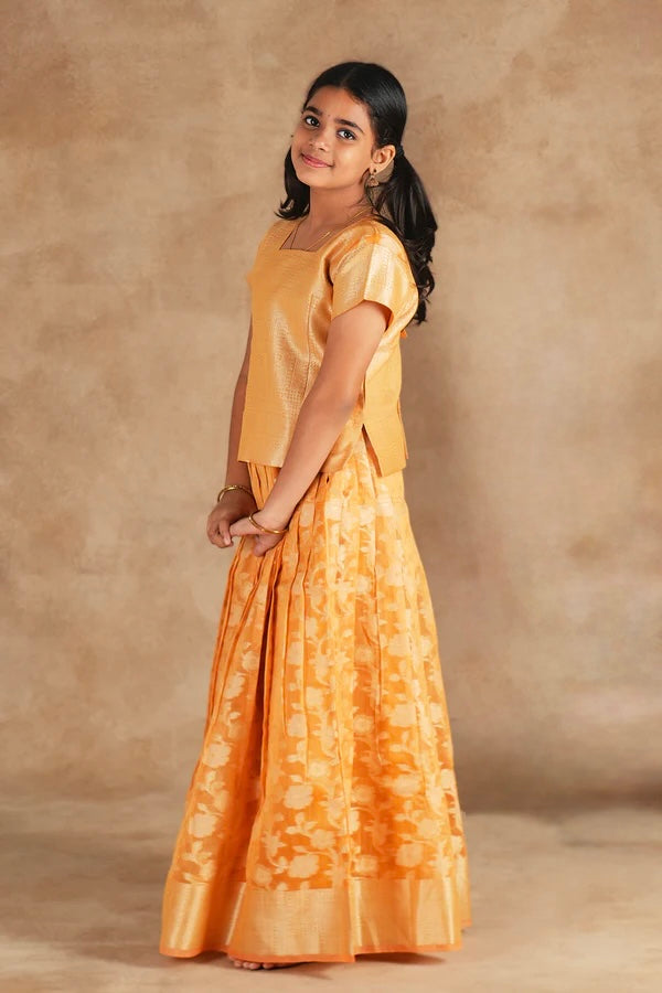 Floral Design Orange Kota Pavadai Sattai