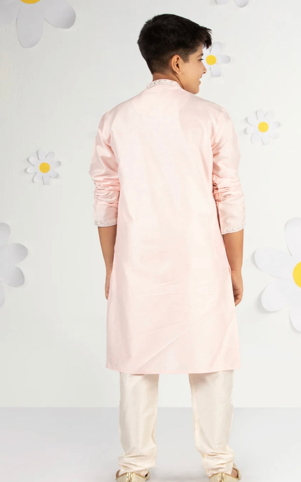 Boys Floral Yoke Design Thread Work Straight Kurta with Pyjamas