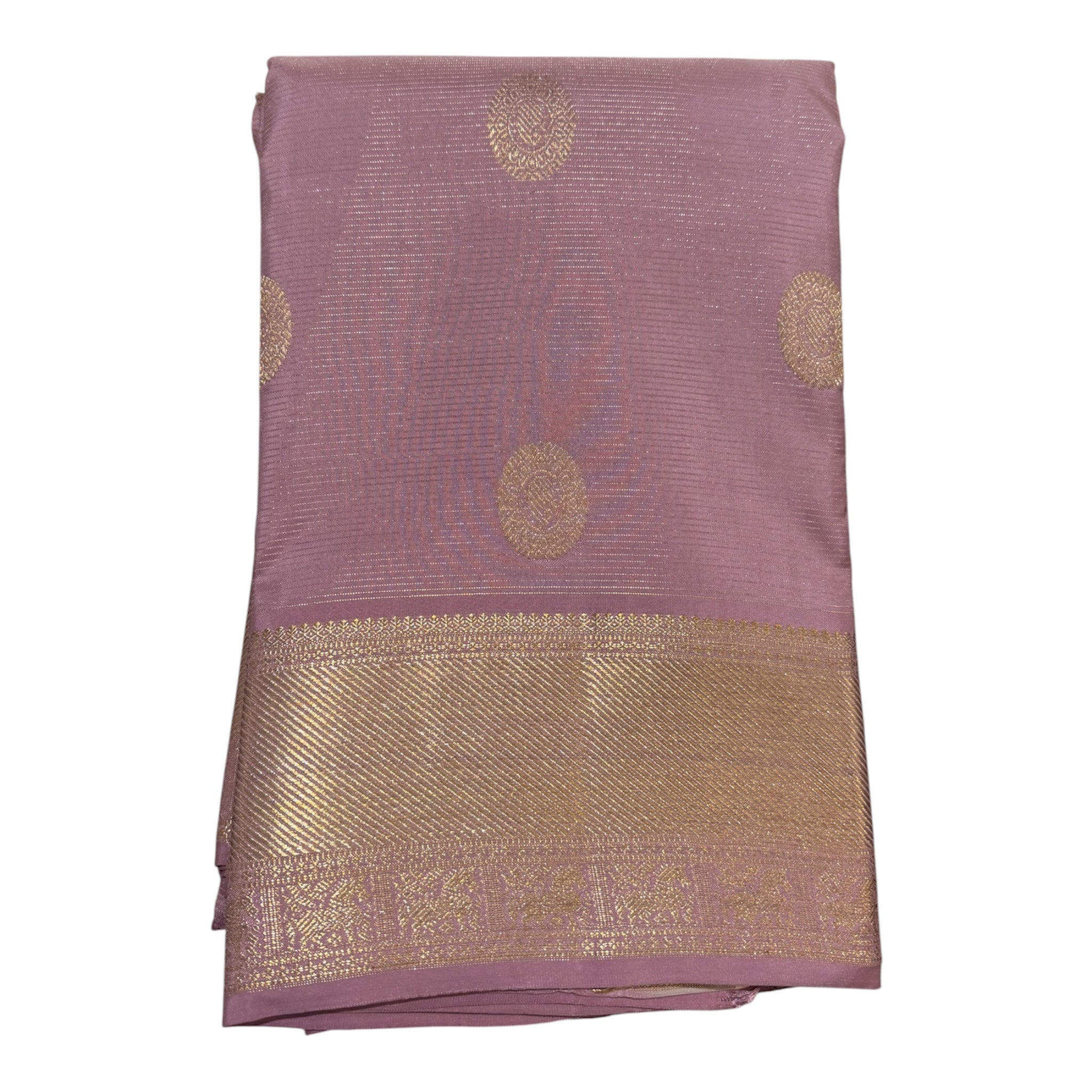 Kanchipuram Silk Saree In Purple Along
Stripes With Buttas
