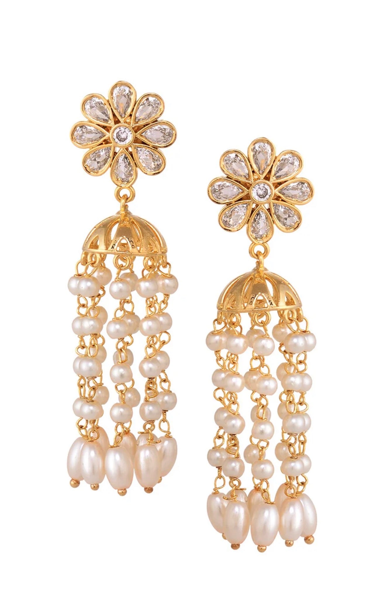 Gold-Toned & White Dome Shaped Drop
Earrings