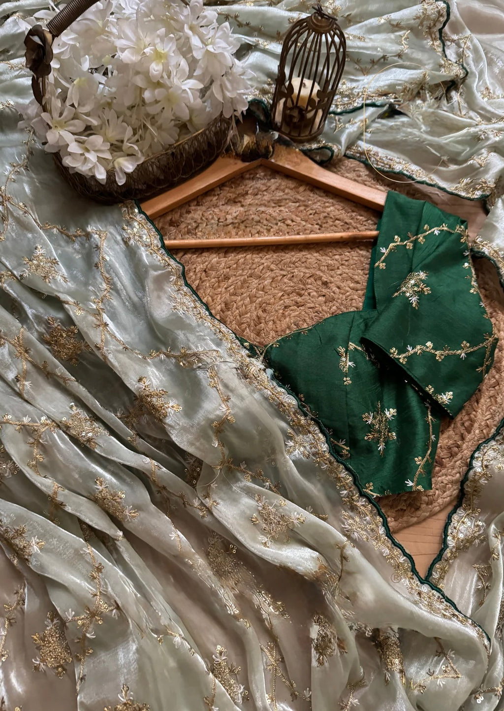 Satin organza saree