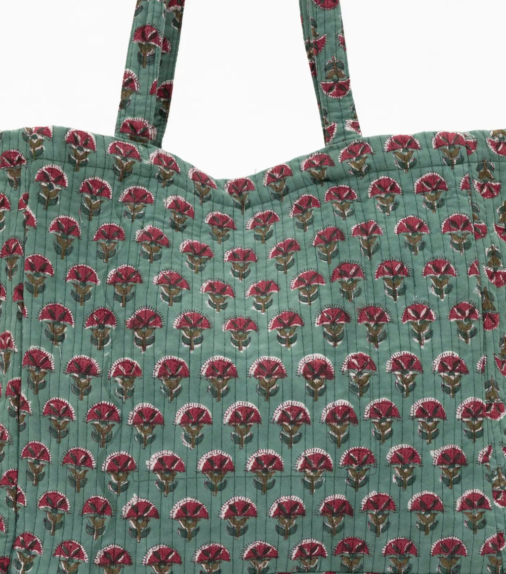 Handmade Tote Bag With Printed Motifs With Button (14"H X 17"W X 8"D)