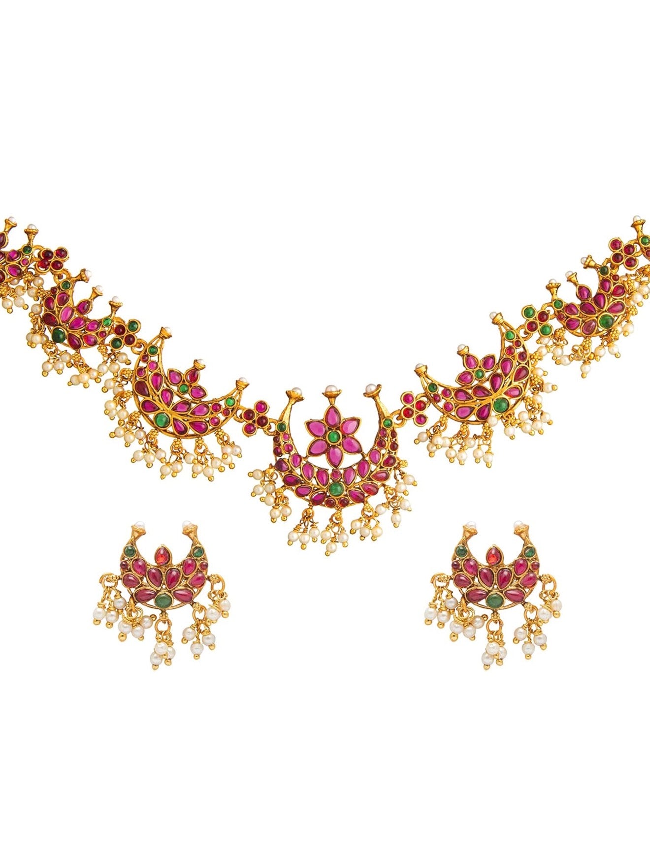 Antique Gold Plated Temple Jewellery Traditional Long Bridal Jewellery Necklace Set