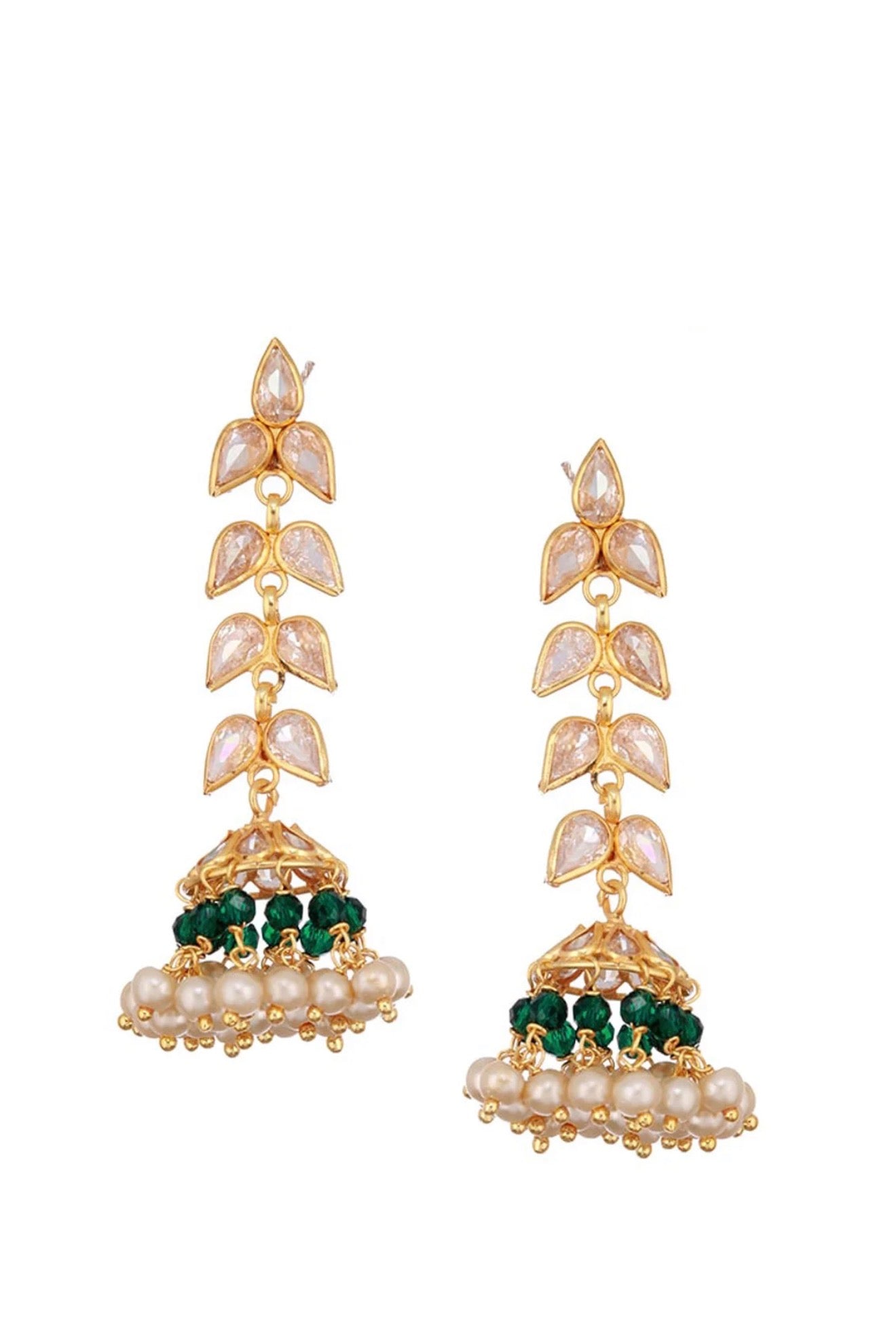 24K Gold Plated Zircon Studded Pearl Beaded Jhumkas
