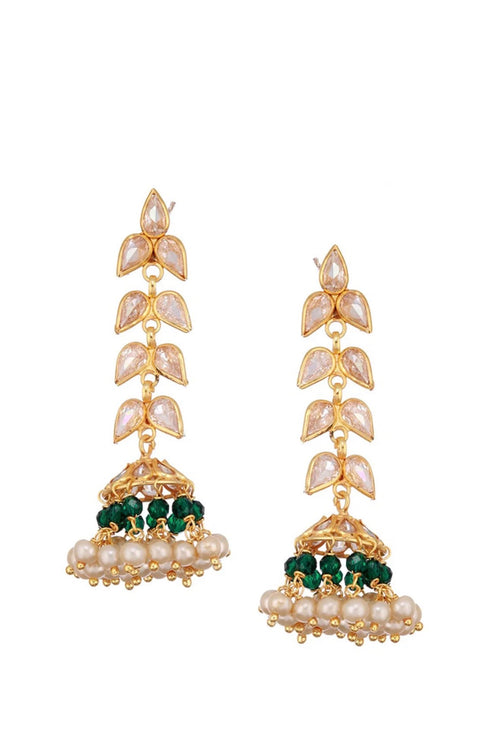 24K Gold Plated Zircon Studded Pearl Beaded Jhumkas