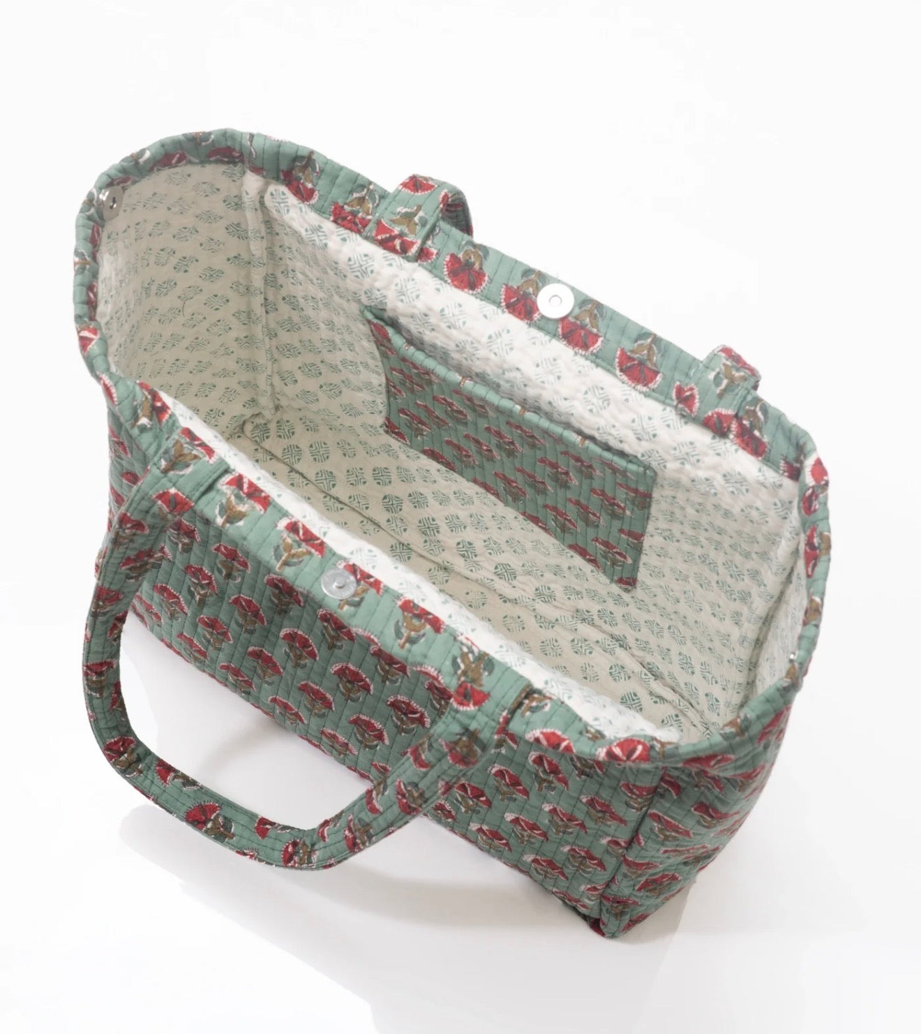 Handmade Tote Bag With Printed Motifs With Button (14"H X 17"W X 8"D)