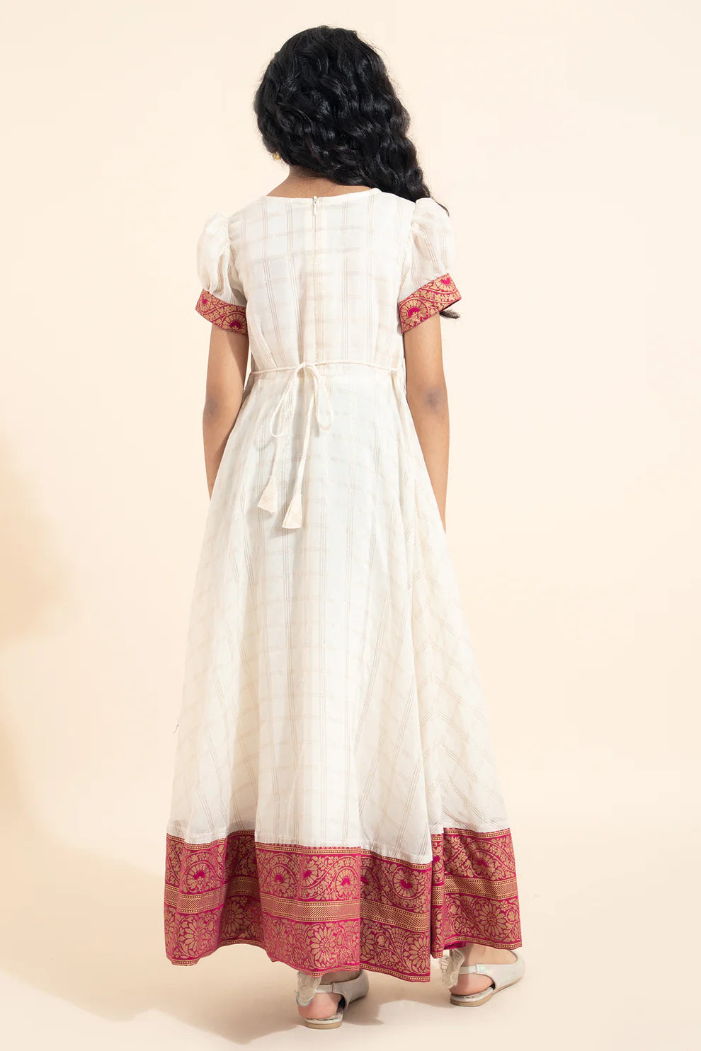 Kathakali Embroidered Kids Anarkali - Off-White & Pink