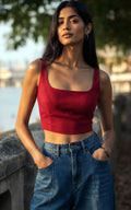 Women Non-Padded Square Neck Sleeveless Reversible Stretchable Crop Blouse