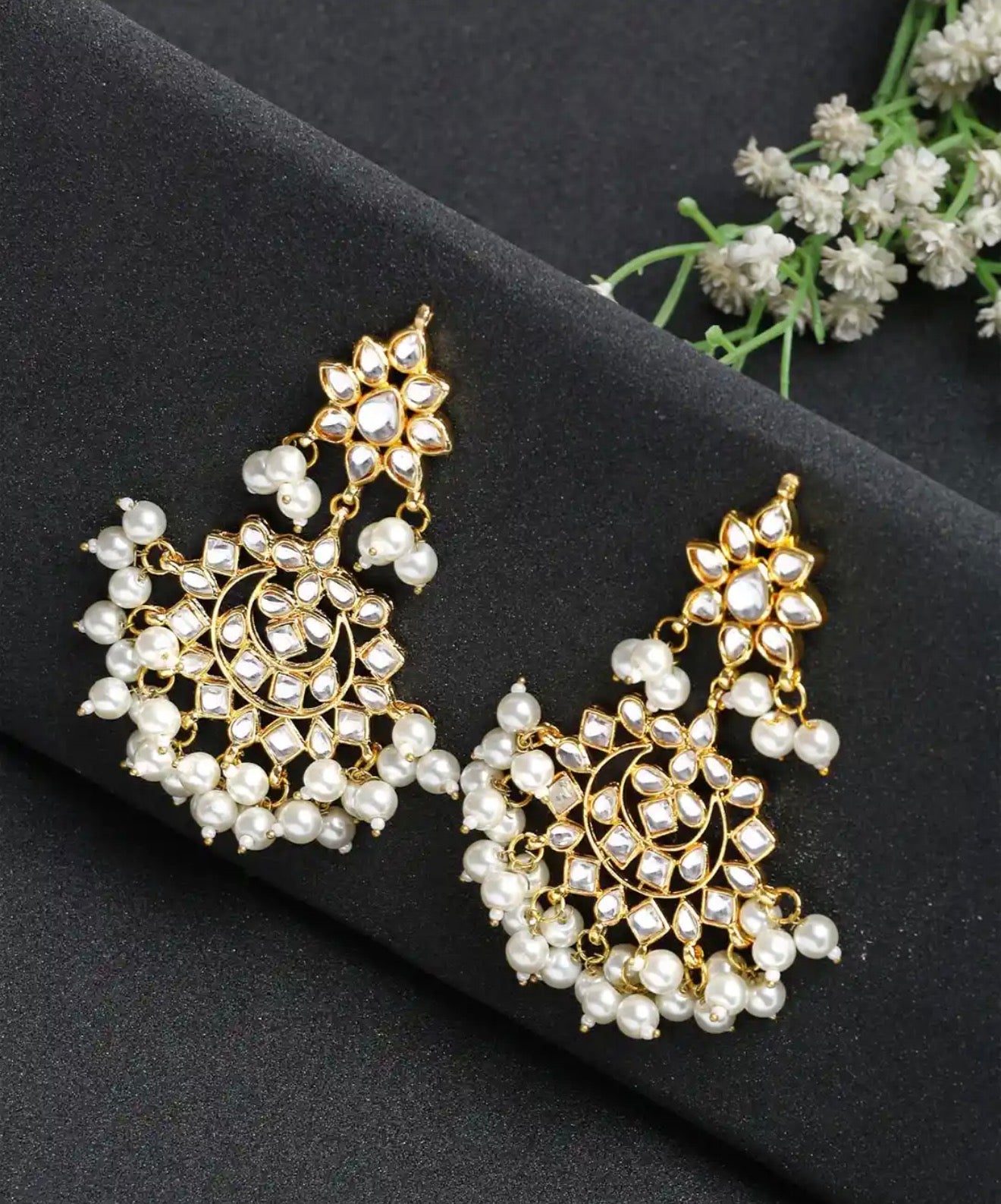 Gold plated Kundan studded Hand crafted Contemporary Chandbali