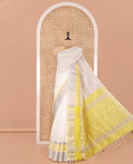 Off-White Mangalagiri Silk Saree, Sparsely Woven Stripes On Its Body, Complemented by Contrast Border