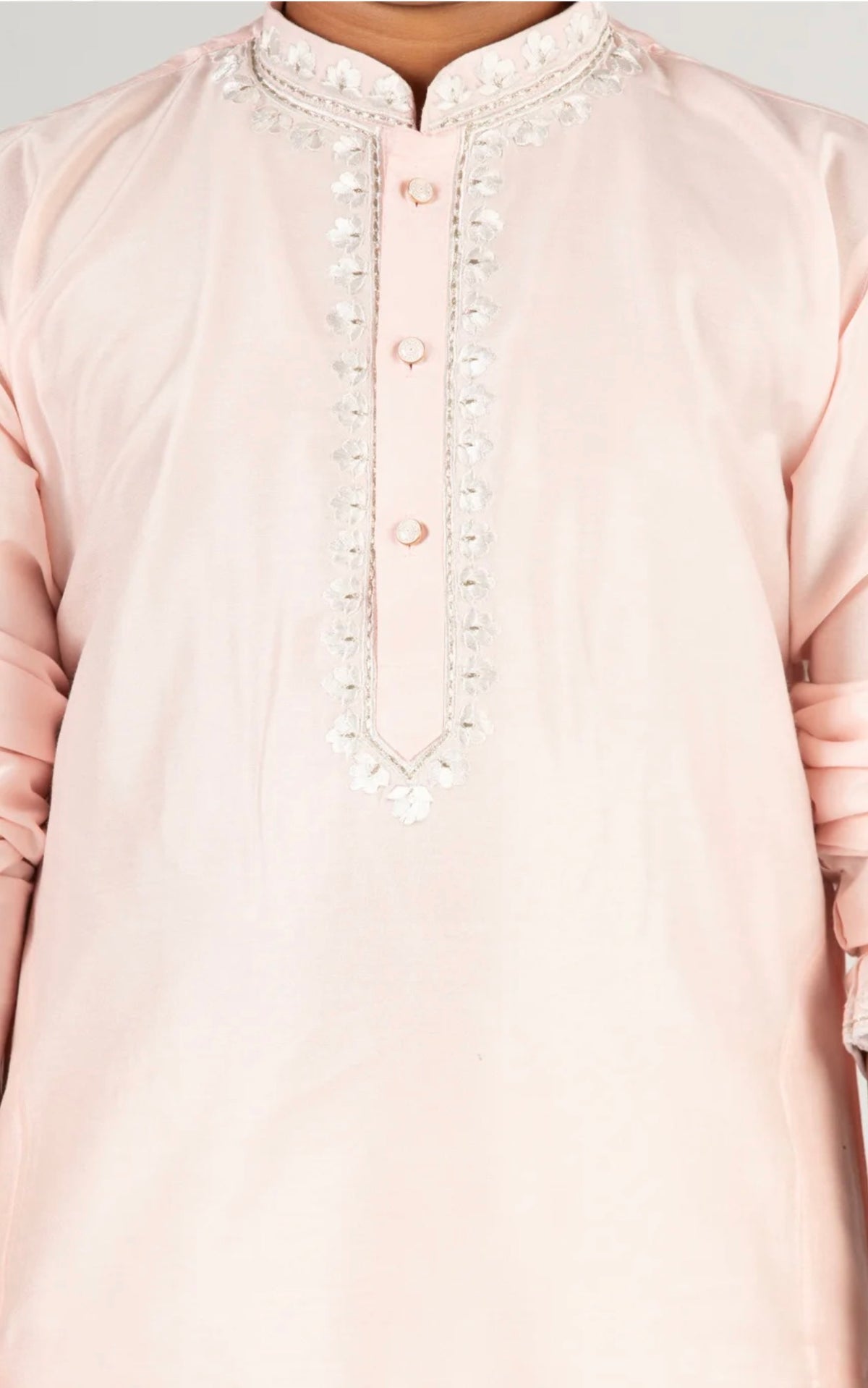 Boys Floral Yoke Design Thread Work Straight Kurta with Pyjamas