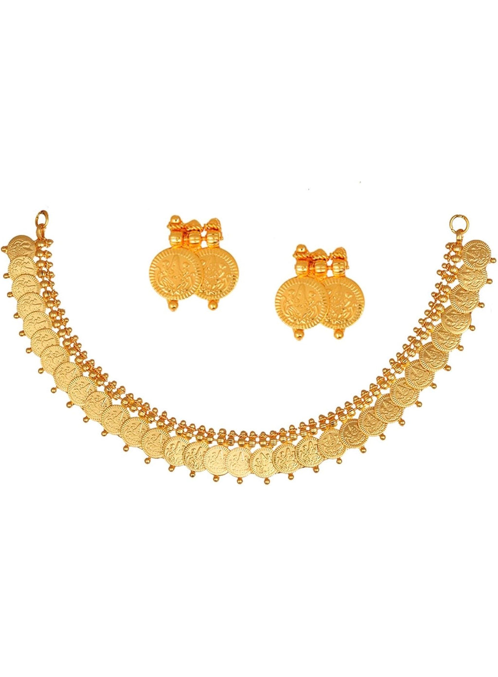 Gold Plated Lakshmi Temple Coin Necklace Set With Earrings