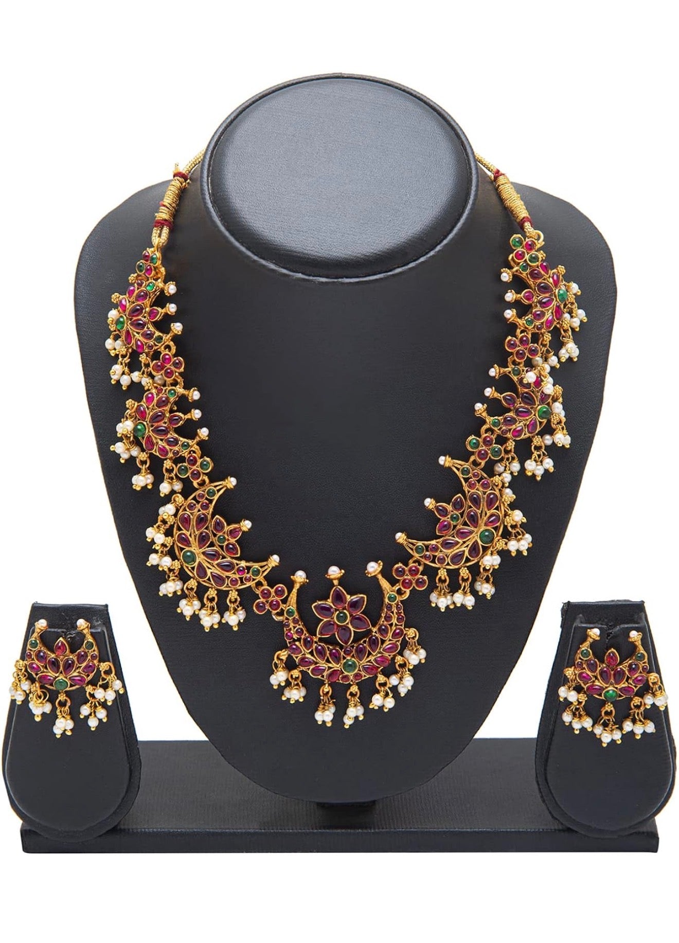 Antique Gold Plated Temple Jewellery Traditional Long Bridal Jewellery Necklace Set
