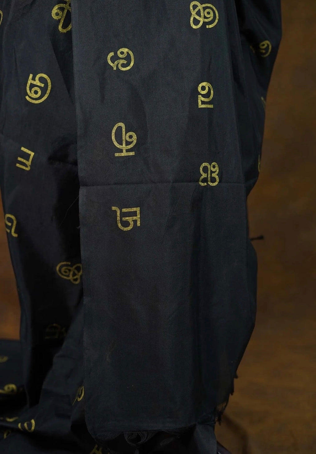 Deep Black - Tamizh Letters Handblock Printed Bamboo Cotton Double
Blouse Combo