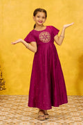 Pongal Inspired Printed Kids Anarkali - Magenta