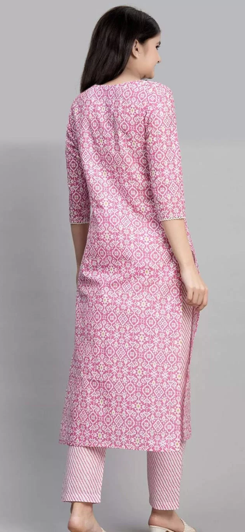 Girls Floral Printed Notch Neck Straight Kurta With Trousers