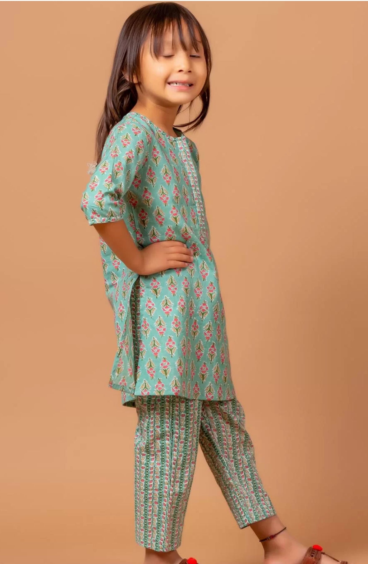 Buti-Printed Pure-Cotton A-Line Kurta With Trouser