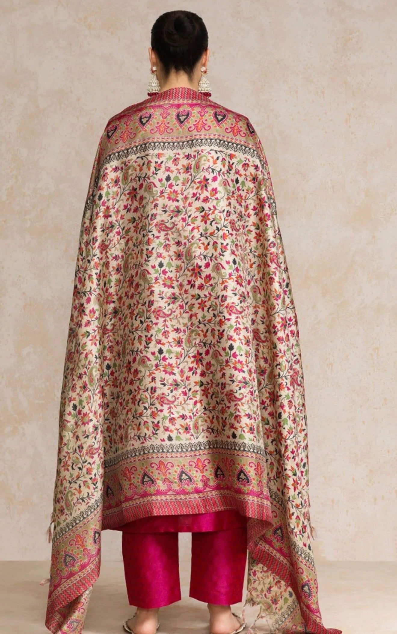 Women Pink Zari Work textured Kurta with Trouser and Printed Dupatta