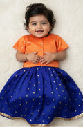 Girls Printed Silk Zari Lehenga and Blouse Set