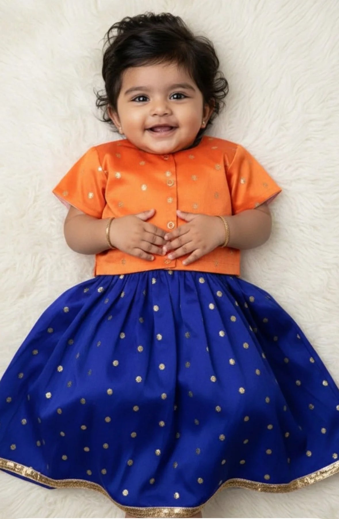 Girls Printed Silk Zari Lehenga and Blouse Set