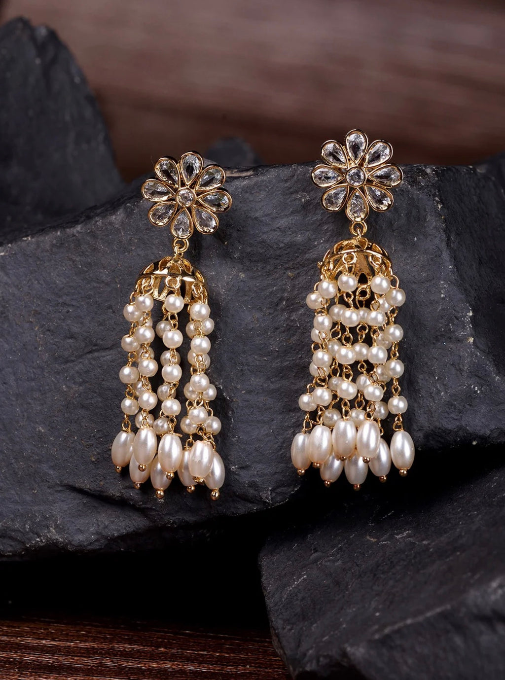 Gold-Toned & White Dome Shaped Drop
Earrings